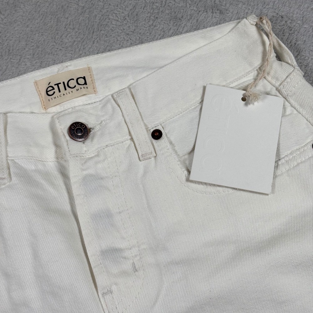Etica Amis Mid Rise Boy Bootcut Relaxed Distressed Jeans Vintage White Size 25
